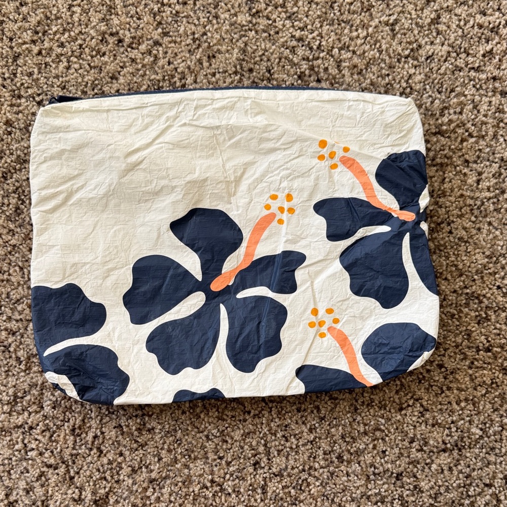 ALOHA Collection Floral Pouch in Navy and Orange